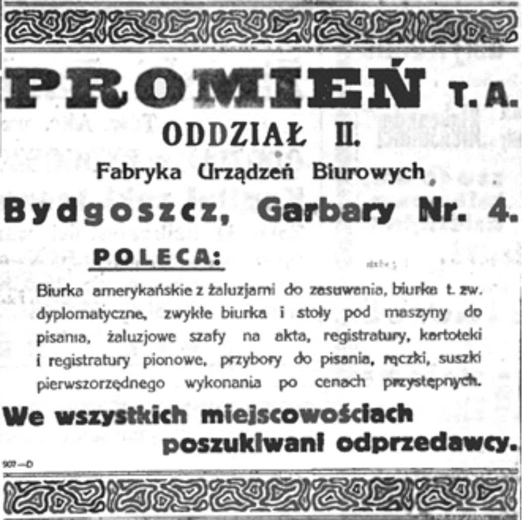 Reklama opublikowana w Gazecie Bydgoskiej